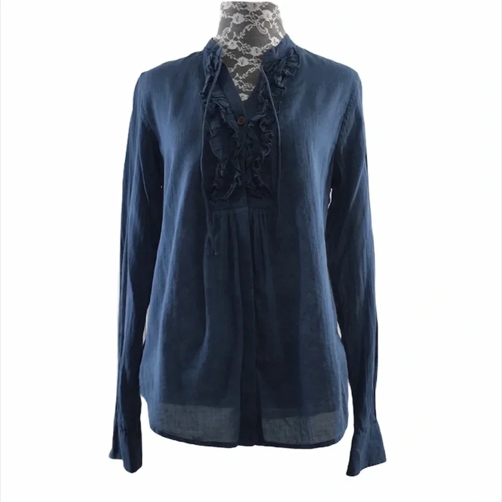 Lauren Jeans Co Blue Ruffle Button Front Shirt - Picture 1 of 9